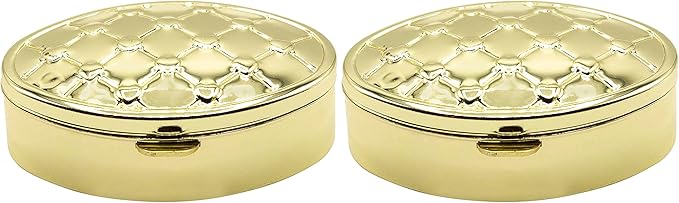 Set of 2 Oval-Shaped Pocket Purse Pill Box & Organizer with Dual Compartments (Gold Drops)