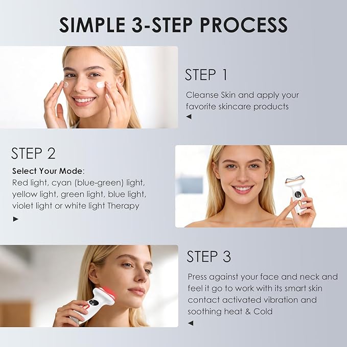 7-in-1 Face & Neck Beauty Massager with Heat & Cold, Gua Sha Facial Massager Tool, Microcurrent, 7 Light Therapies, Smart Vibration for Puffiness, Firming & Glowing Skincare (Pearl White)