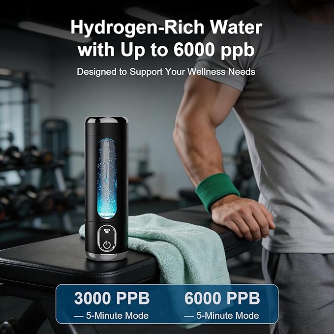 Portable Hydrogen Water Bottle Generator - Up to 6000 PPB H2 Molecular Hydrogen Infusion, SPE/PEM Technology Rechargeable Hydrogen Water Machine for Sports/Travel/Office/Gym - 8.8 oz (Dark)