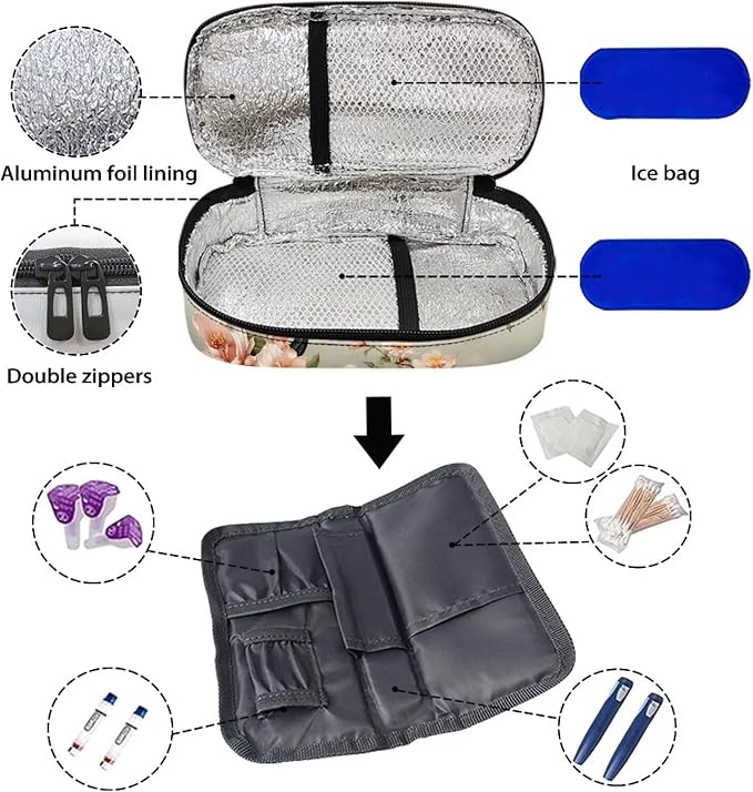 Hummingbird Floral Insulin Cooler Travel Case Handy Medication Insulated Diabetic Carrying Cooling Bag for Insulin Pen and Diabetic Supplies