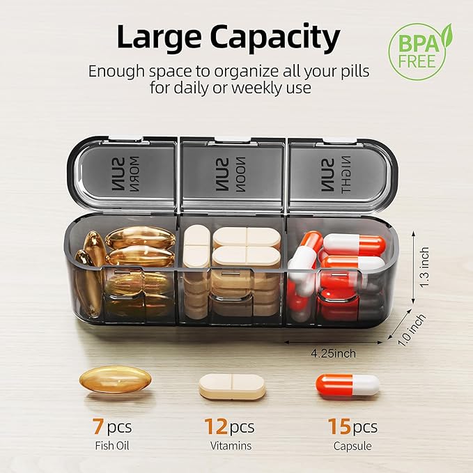 Weekly Pill Organizer 3X a Day, Detachable 7 Day Pill Box 3 Times a Day with Moisture-Proof Design, Portable Light-Proof Daily Pill Case for Pills,Vitamin,Fish Oil and Supplements(Black)