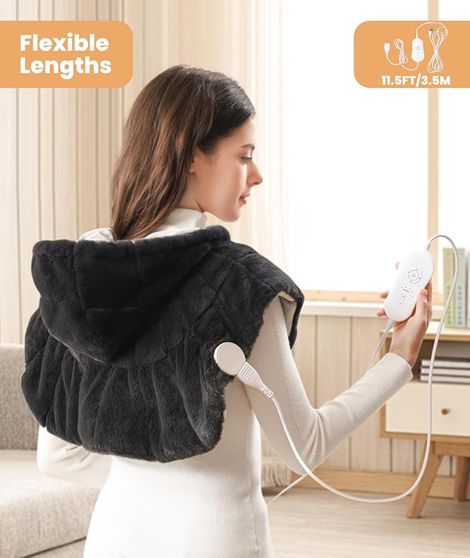Weighted Hooded Heating Pad for Neck and Shoulders, Extra Large Electric Heat Pad for Deeper Pain Relief, 24"x 20", 6 Heat Settings, Memory Function, 2H Auto-Off, 4lb Weighted, Gifts for Women Men