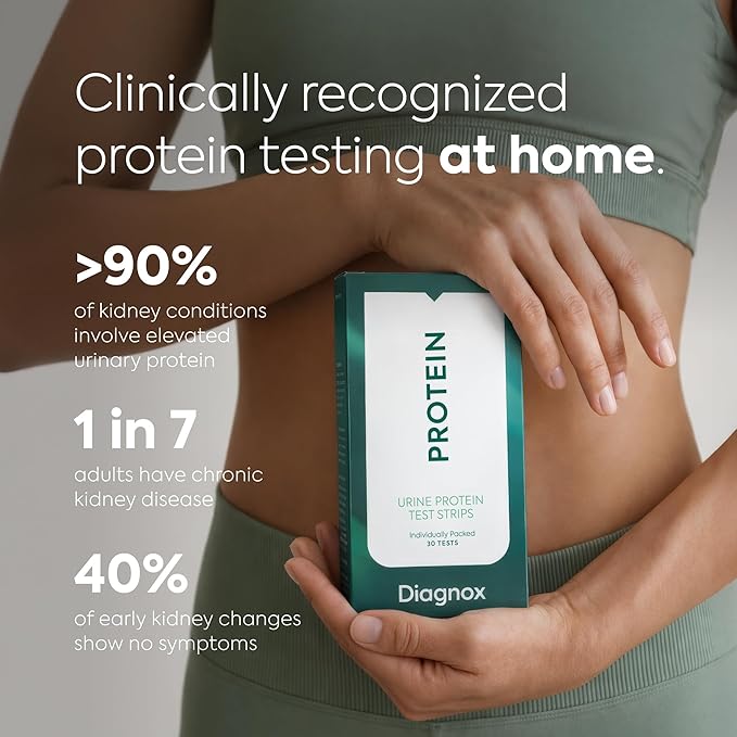Diagnox Health Urine Protein Test Strips | At-Home Proteinuria Monitoring | Individually Wrapped, Fast 60-Second Results | Easy Urinalysis Test, Pack of 30