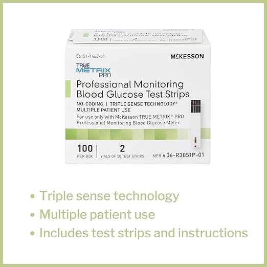 McKesson True METRIX Blood Glucose Test Strips for Diabetes Professional Monitoring System, Multiple Patient Use (100 Count (Pack of 1))