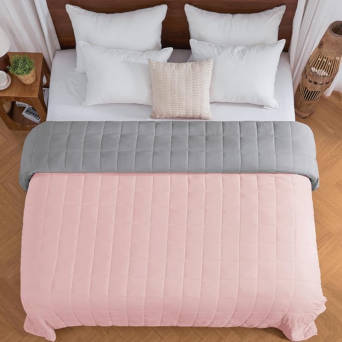 yescool Weighted Blanket for Adults (25 lbs, 88” x 104”, Pink Grey) Cooling Heavy Blanket for Sleeping Perfect for 240-260 lbs, King Size Breathable Blanket with Premium Glass Bead