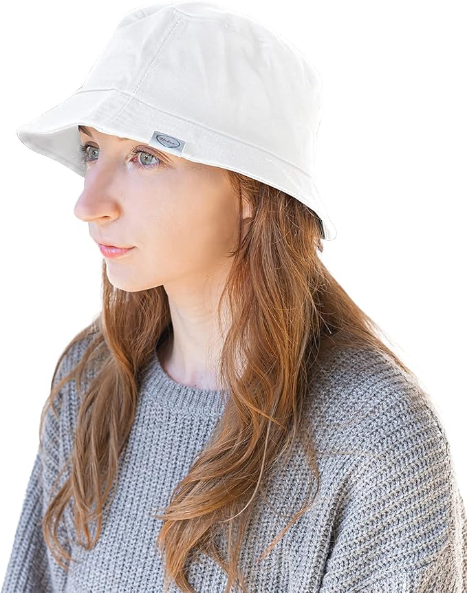 Halsa EMF Protection Hat Bucket Hat, Summer Sun Hat. White. Small/Medium Size.