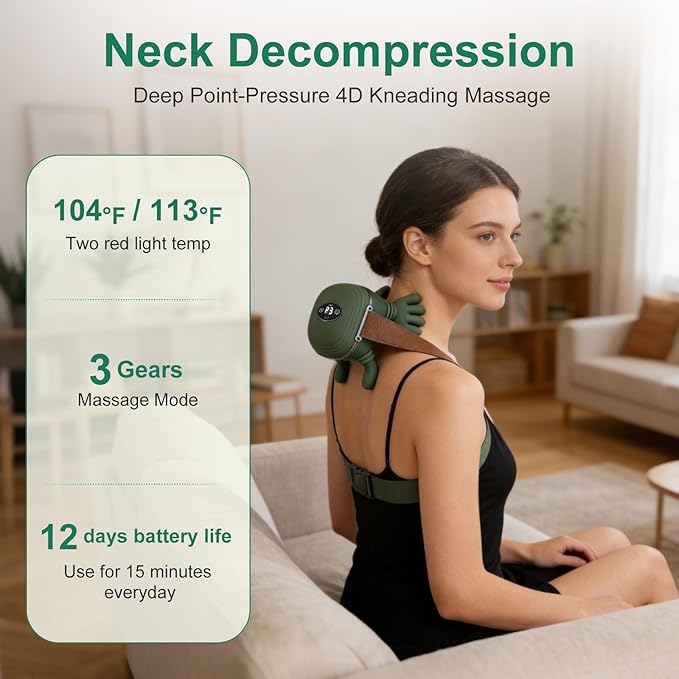 Human-Like Neck Massager with Heat for Pain Relief Deep Tissue, Cordless 4D Kneading Neck and Shoulder Massager Back Massager with Bionic fingers Massage and Screen, Ideal Gifts for Women Men