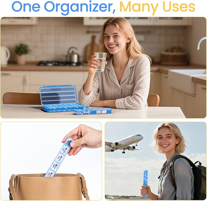 Betife Monthly Pill Organizer 1 Time a Day, 4 Weekly Pill Box Organizer Once a Day, 30 Day Large Pill Case for Travel, 31 Day Daily Medcine Container for Vitamins, Supplement & Medication (Blue)