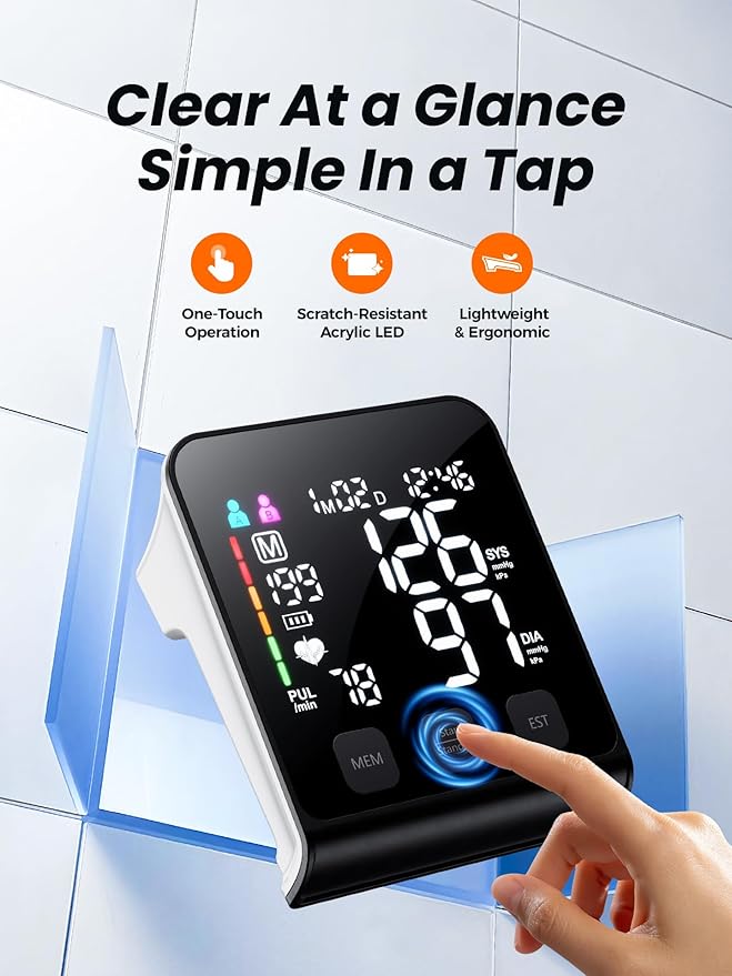 Upper Arm Electronic Blood Pressure Monitor, Automatic Upper Arm Blood Pressure Monitor,Wide-Range Cuff, Large LED Backlit Display,Accurate Automatic Digital BP Monitor