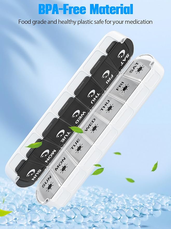 Gelibo Pill Organizer 2 Times a Day,Magnetic Foldable Weekly AM PM Pill Case, Large Travel Pill Box for Vitamins,Supplements,Medication Organizer 7 Day,Never Spill Pills,Easy to Open for Arthritis