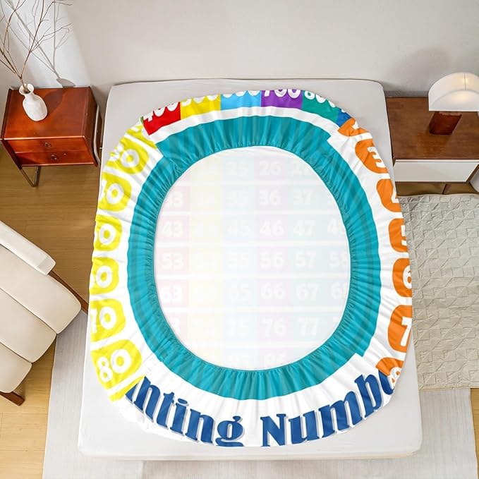 Numbers Alphabet Fitted Sheet Full, Educational Learning Bedding Set for Kids Boys Girls Numbers Bed Sheet Set Learning Time Bed Cover (2 Pillow Cases and a Fitted Sheet)