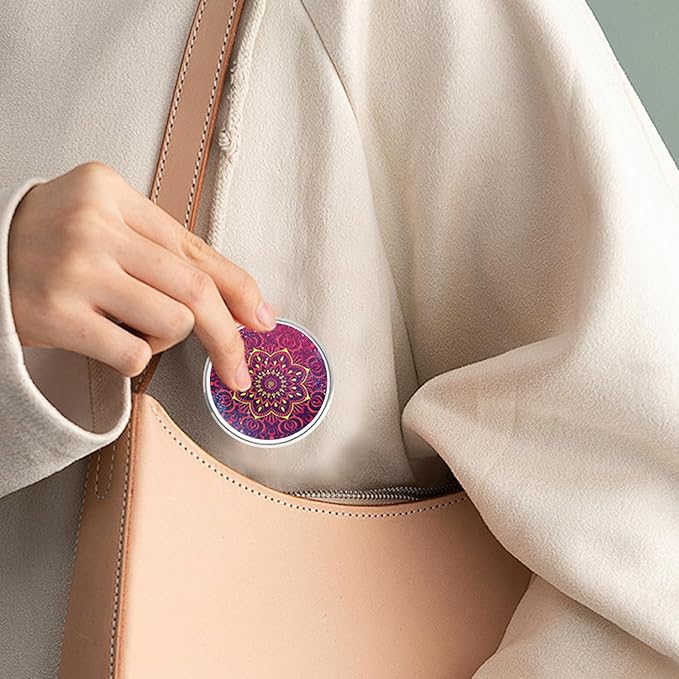 Small Pill Box with Mirror Mandala 3 Compartment Pill Holder for Purse or Pocket Bronze Portable Medicine Vitamin Container Fish Oil and Supplement Storage BPA-Free(Illuminating Fuchsia)