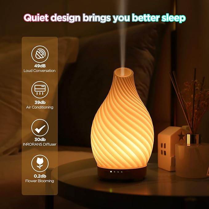 Art Glass Essential Oil Diffuser - 160ml Ultrasonic Cool Mist Scent Aroma Aromatherapy Diffuser, Intermittent with Auto Shut-Off Timer Setting &7 Colors Night Light for Home -Ethereal Time