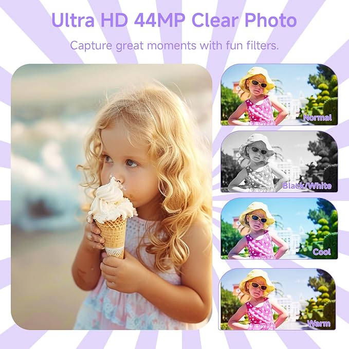 Digital Camera, FHD 4K Digital Camera for Kids Purple with 64GB SD Card 16X Digital Zoom, Cameras for Photography Compact Point and Shoot Camera for Teen Boys Girls Kids Autofocus Camera Digital