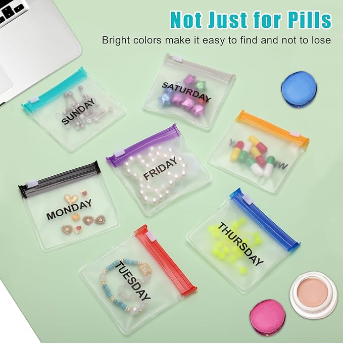 Reusable Pill Pouch - 35 Zippered Pieces, Portable Medicine Bags with Slide Lock