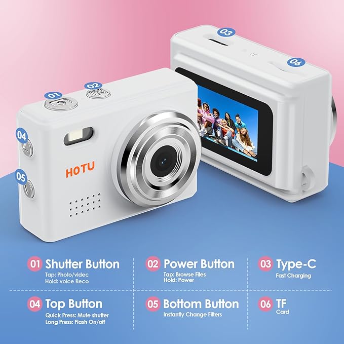 Mini Keychain Digital Camera, Y2K Pocket-Size Mini Camera, 2MP 1080P Small Camera with 32GB Card, Video Recorder with Long Battery Life for Travel, Party and Vlog (White)