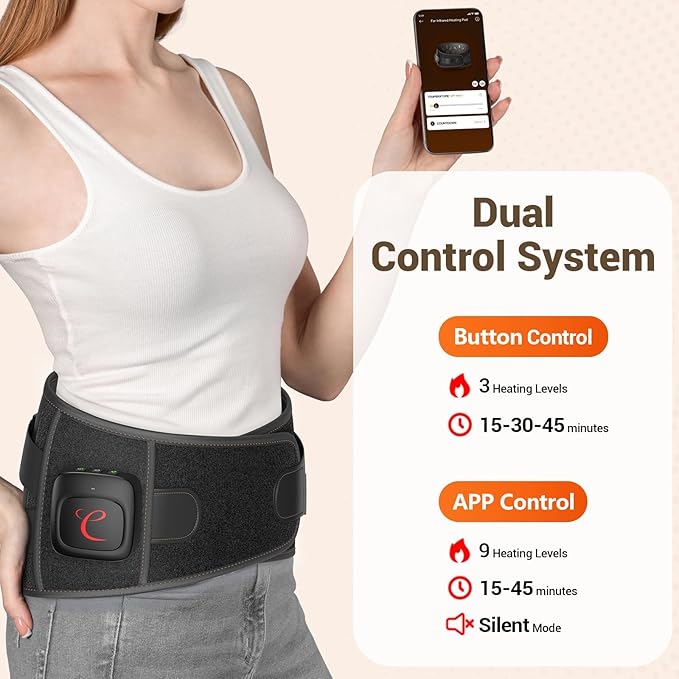 Comfytemp Far Infrared Cordless Heating Pad for Back, FSA Eligible HSA, 17 Tourmaline Stones FIR Wireless Portable Rechargeable Electric Wearable Lower Back Heat Belt Wrap,3 Heat 15-45mins(No Massage)