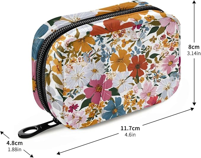 Colorful Flowers01 Travel Pill Organizer Case Box Container Weekly Portable Vitamin Medicine Holder Storage Bag with Zipper Removable