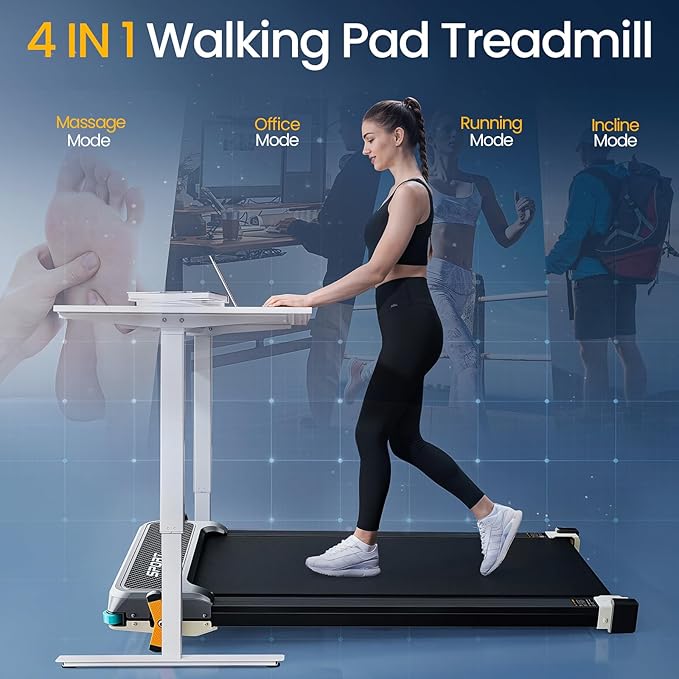 2 in 1 Walking Pad with Massage Function, Under Desk Treadmill with Incline, 330Lbs 2.5HP Walking Pad Treadmill for Home/Office, with Remote Control