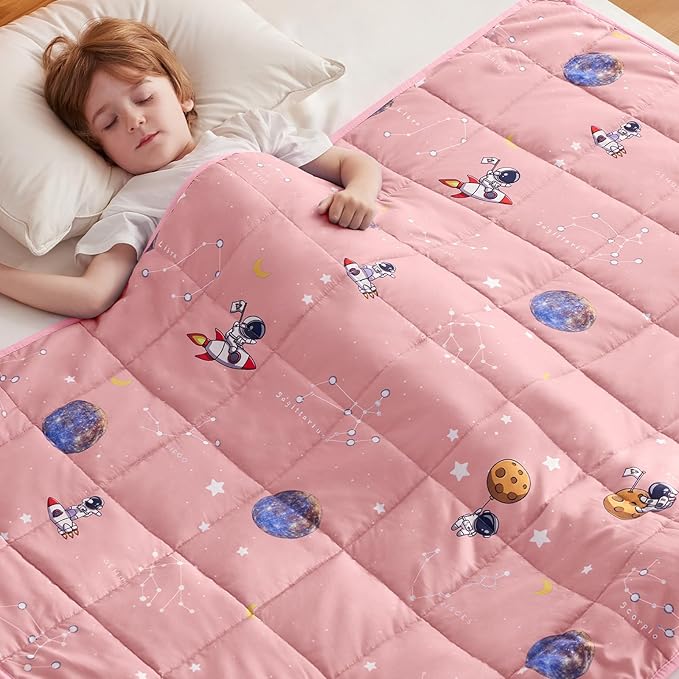anfie Weighted Blanket Kids(36"x48" 5lbs) Weighted Blanket Cooling Blanket for Sleeping,Throw Size Breathable Blanket with Premium Glass Bead(Space Pink)