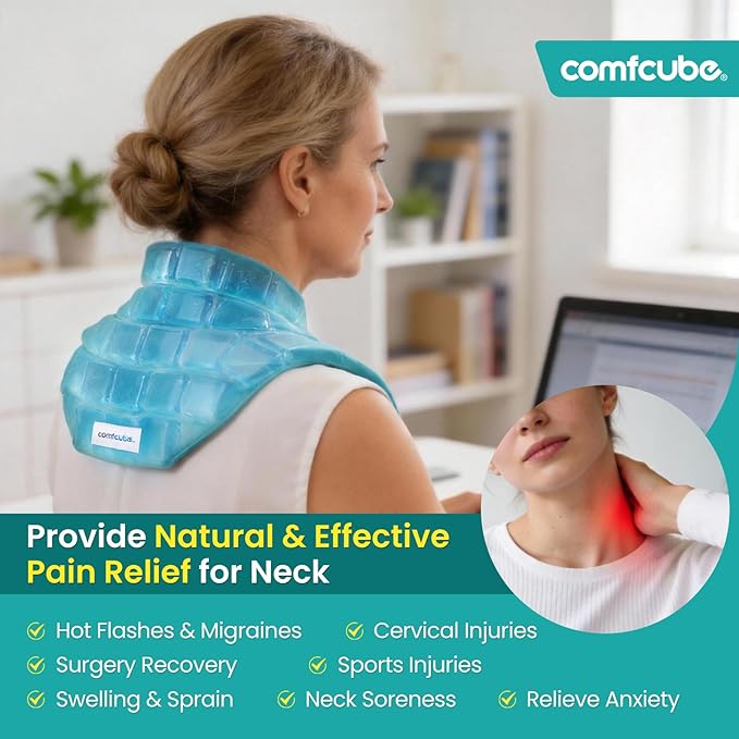 Neck Ice Pack Wrap for Cervical Pain and Cooling, 2 Hours Long Lasting Cold Ice Pack for Neck Shoulders, FSA Eligible, Flexible Cold Pack for Hot Weather, Hot Flashes, Surgery, Swelling