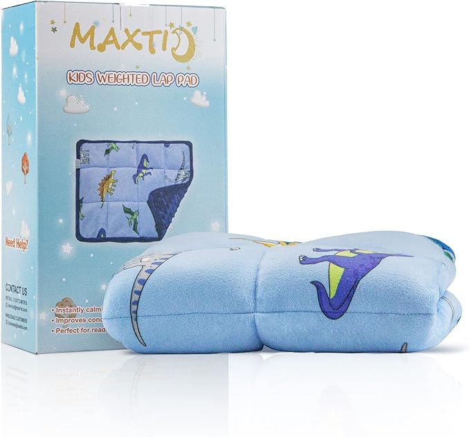 MAXTID Weighted Lap Pad for Kids 5 Pound Travel Size Mini Weighted Lap Blanket Blue Dinosaur 16"x22" for Kids Boys Sensory Gifts