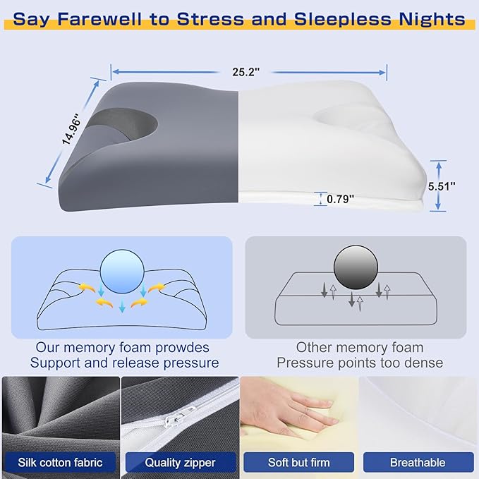 Adjustable CPAP Pillow for Side & Back Sleepers – Reduce Mask Air Leaks & Pressure, Cervical Memory Foam Neck Support with 2cm Removable Insert, Cooling Washable Cover – Fits Full Face & Nasal Masks
