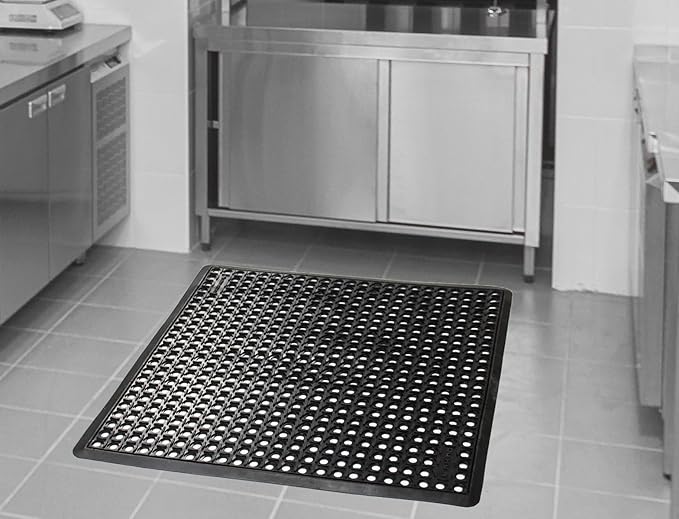 Rhino Mats, B-Series Anti-Fatigue Drain-Thru, Grease Resistant, Non-Slip Drainage Floor Mat for Restaurant, Kitchen, Pool, Car Wash, Lab, Gyms, Workplace, Docks or Anywhere (Black, 3' x 3' x 3/4")