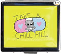 Silver Vintage Pill Box 7 Day Metal Pill Box with Mirror and 8 Compartments Cute Travel Pill Organizer for Purse (Take)