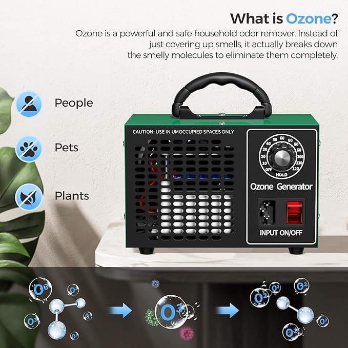 Upgraded Ozone Generator 68000mg/h，Home/Commercial Ozone Machine for Odor Removal，O3 Deodorizer with 120-Min Timer for 4000 Square Feet，Mini sized appliance for Car, Rooms, Smoke, Pets