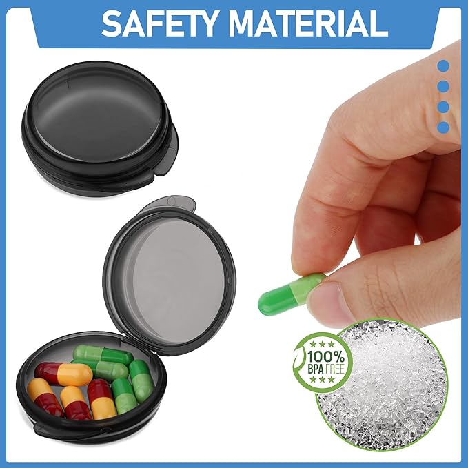 4 Pcs Mini Pill Organizer Small Pill Box Cute Portable Pill Case for Pocket Purse Travel Storage Containers Earplug Case Medicine Dispenser Vitamin Holder(4 Black)