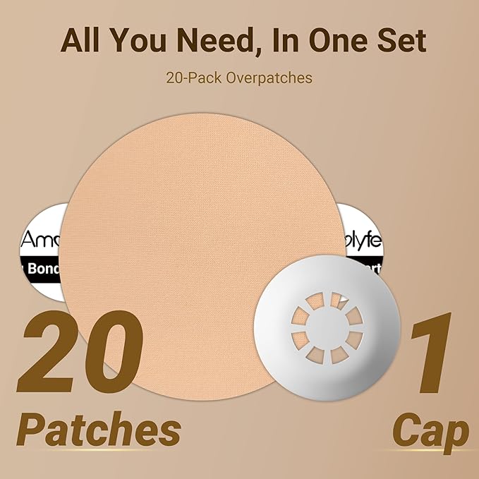 Libre 3 Sensor Covers Waterproof, 20 Pack Freestyle Libre 3 Plus Sensor Covers, Bump-Proof with Hard Cap, Waterproof Breathable Medical CGM Adhesive Patches, 14-Day CGM Protection (Warm Tan)