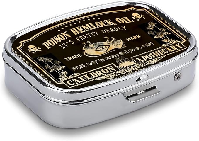 Metal 2 Compartment Pill Organizer Travel Friendly Portable Compact Pill Box Cute Pill Case to Hold Vitamins/Fish Oil/Supplements/Meds/Tablet for Purse/Pocket (Vintage Poison Label)