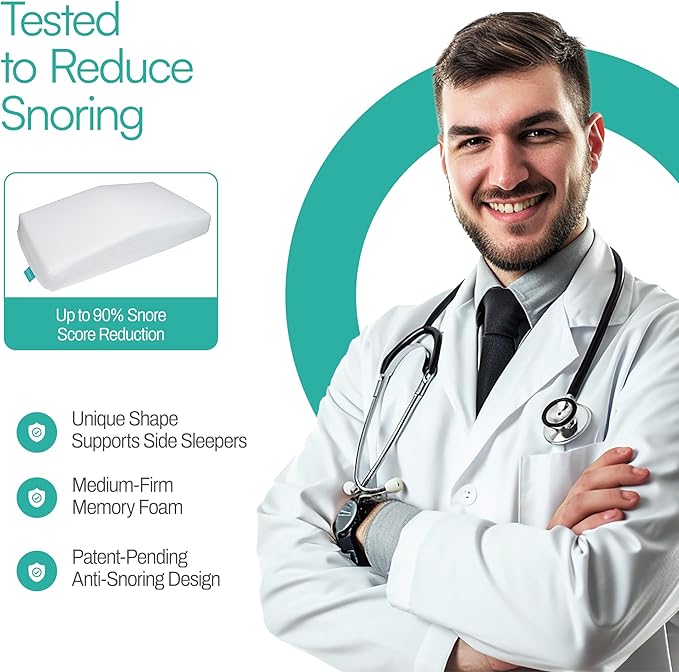 The Original Anti-Snoring Pillow for Side Sleepers, Snoring Solution and Remedy, Patent-Pending Stop Snore Aid with Memory Foam, Snore Stopper, Anti-Snore Pillow, Anti-Snore Devices