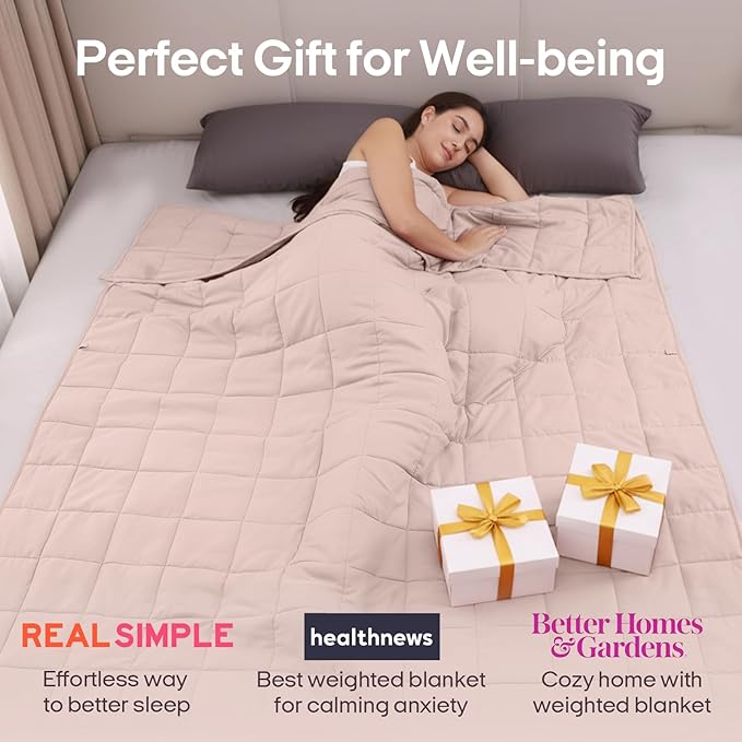ZonLi Weighted Blanket for Adults (60"x80", 15lbs, Light Pink) Queen Size High Breathability Cooling Heavy Blanket, Soft Material with Premium Glass Beads, All-Season, Easy Care