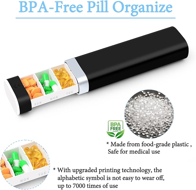 greencycle Pill Organizer 7 Day, Weekly Pill Cases, Portable Daily Pill Box Container Travel Pill Holder Pretty Home Medicine Box Pill Dispenser to Hold Vitamins Fish Oil, Supplement (Black)