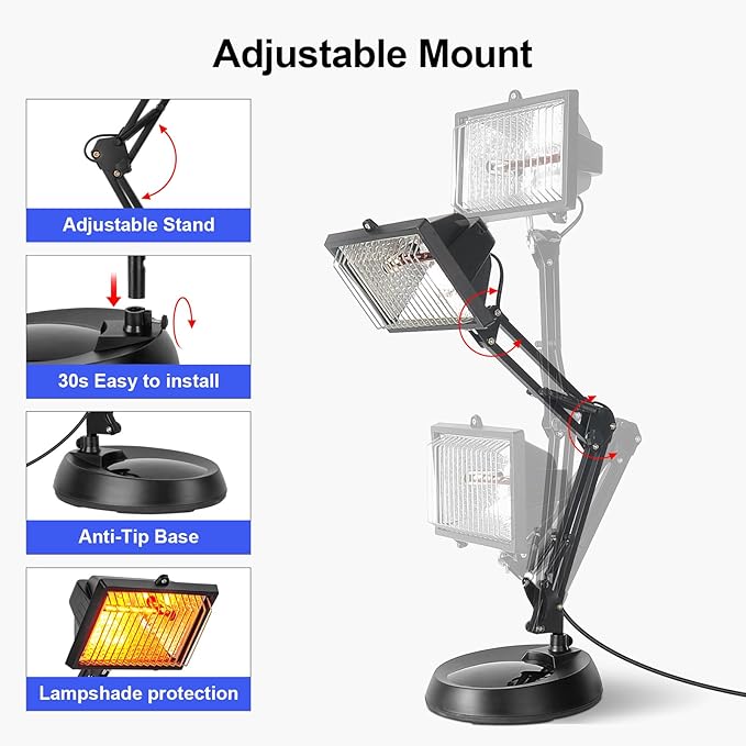 Infrared Lamp, 150W Infrared Heat Lamp, Red Light Therapy Lamp for Body Muscle Neck Shoulder Joints Back Pain Relief, Heat Lamp Device with Adjustable Sturdy Stand Timer