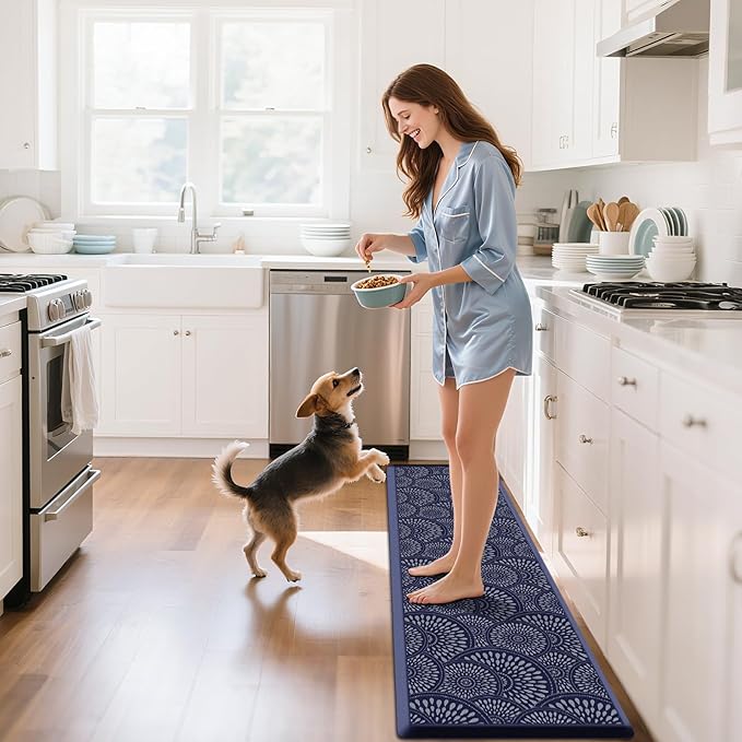 Mattitude Kitchen Mat, 17.3x60in Heavy Duty Ergonomic Comfort Foam Standing Desk Mat, Waterproof Non-Slip Standing Mats and Rugs for Kitchen, Office, Laundry, Blue