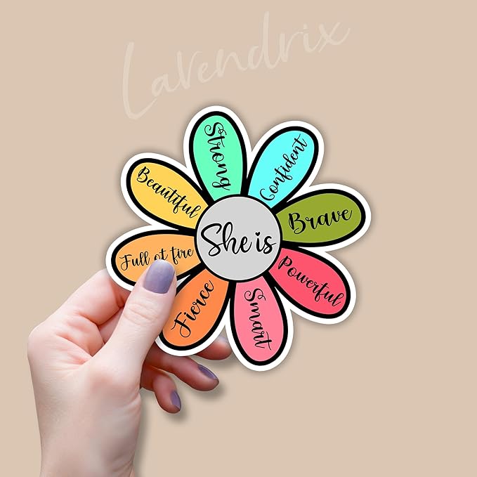 (3pcs) She is Brave Confident Powerful Smart Flower Sticker Inspirational Quotes Christian Jesus Bible Verse Vinyl Decal Gift Stickers for Tumbler Laptop Kindle Water Bottles Book Phone - Size 3x3