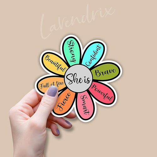 (3pcs) She is Brave Confident Powerful Smart Flower Sticker Inspirational Quotes Christian Jesus Bible Verse Vinyl Decal Gift Stickers for Tumbler Laptop Kindle Water Bottles Book Phone - Size 3x3