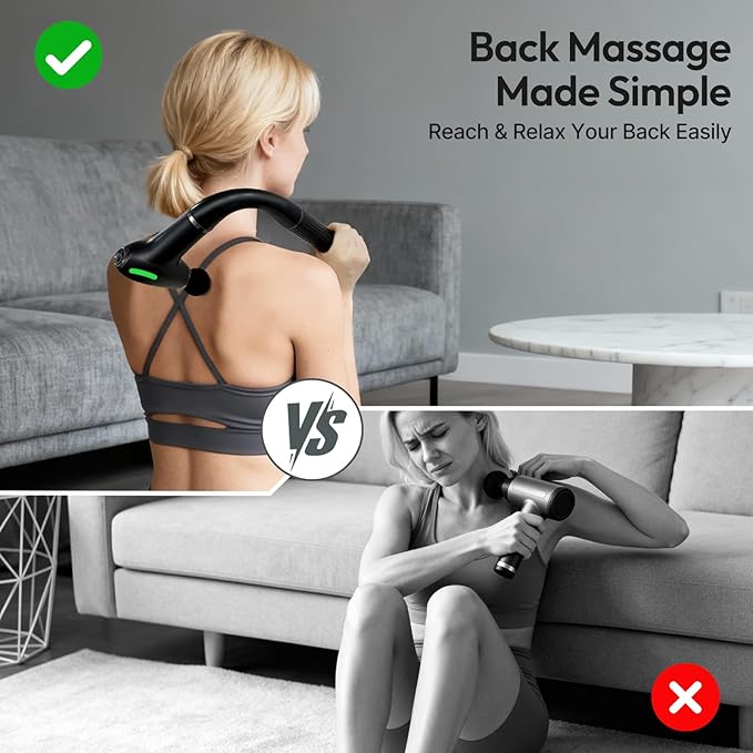 3-in-1 Detachable Percussion Massage Gun - with Upgraded Extension Handle, Back Massager for Pain Relief Deep Tissue, Muscles/Neck/Shoulders/Waist/Legs Massager with 4 Replaceable Massage Heads