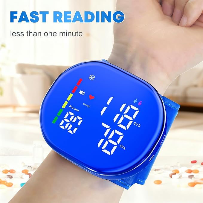 Rechargeable Wrist Blood Pressure Monitor for Home Use, Automatic BP Machine with LED Display, Dual Users ×120 Memory, One-Button Operation & Adjustable Cuff, Portable Carrying Case Included