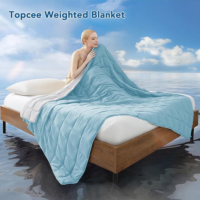 Topcee Weighted Blanket for Adults (15 lbs, 60" x 80") Queen Size Soft Cooling Heavy Blanket Sleeping, Apply to 130-160 lbs Body, Thick Breathable Blanket with Glass Bead, Easy Care