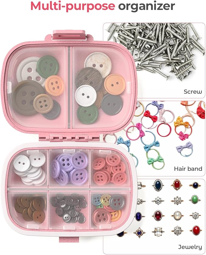 Travel Pill Organizer, 6+2 Extra Large Compartments Portable Pill Case, Daily Pill Box to Hold Vitamins, Small Pill Container for Pocket Purse Medicine Organizer（Pink）