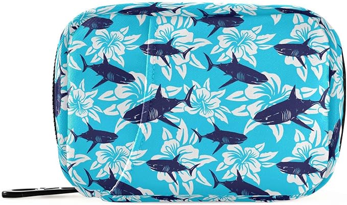 Shark Tropical Hibiscus Flower Pill Box 7 Day Pill Case Travel Pill Organizer Bag Container for Medicine with Zipper Portable Weekly Case Compact Size for Medicine, Vitamin, Supplement