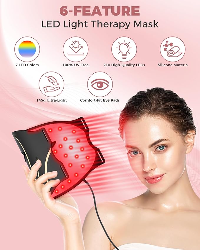 Red Light Therapy Mask for Face, LED Face Mask Light Therapy with Remote, Portable Infrared Light Therapy Skin Care Device with Timer Function for Home & Travel