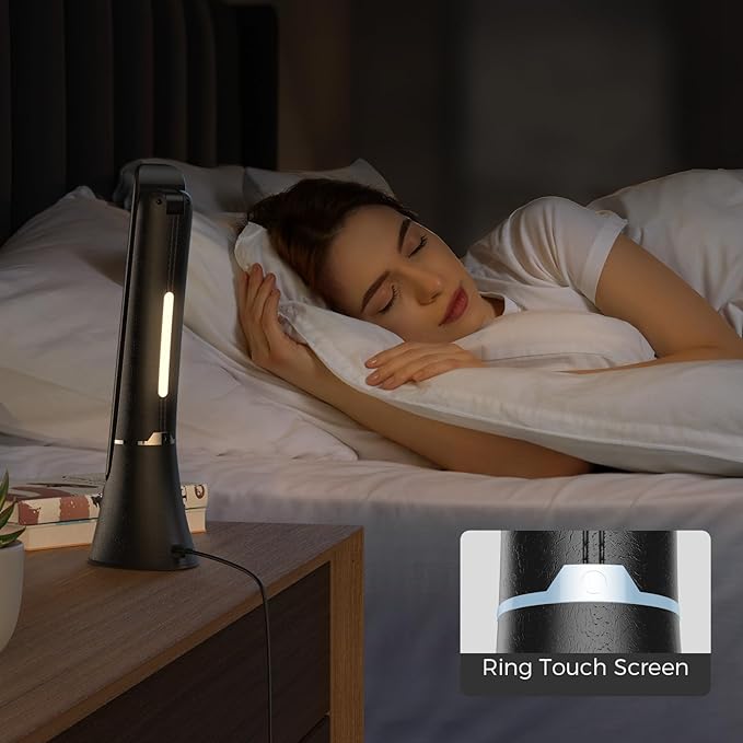 Light Therapy Lamp, 10000 LUX UV-Free LED Sunlight Light, Full Spectrum Mood Light, Touch Control Desk Lamp with Night Light Function Work Office Home -Black