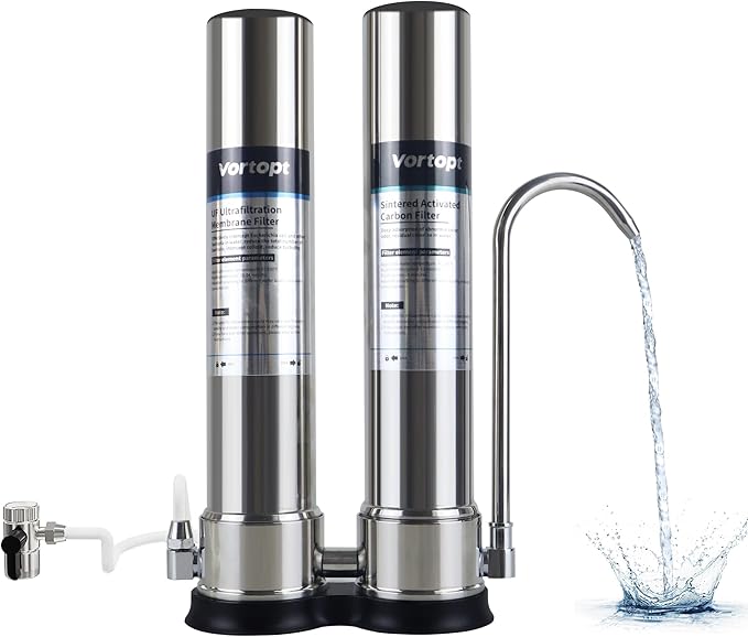 VORTOPT Countertop Water Filter System,Direct Connect Water Filtration-0.01μm Filtration Reduces PFOA/PFOS,Chlorine,Heavy Metals,Bad Odors-C2 and UF Filter.