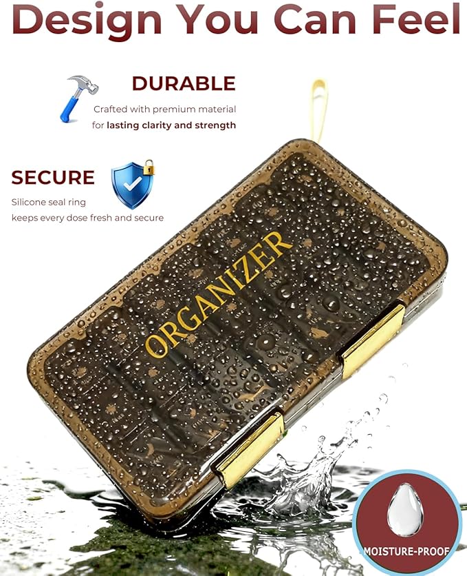 Weekly Pill Organizer 3X a Day, Large 7 Day Pill Box 3 Times, Portable for Travel Pill Case for Pills Vitamin Fish Oil Medication Supplements (Brown)