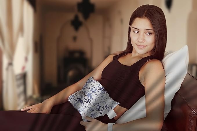 SacksyThyme Microwave Heating Pad for Pain Relief, Flaxseed & Cherry Pit Herbal Heating Pad, Hot Cold Therapy (Indigo)